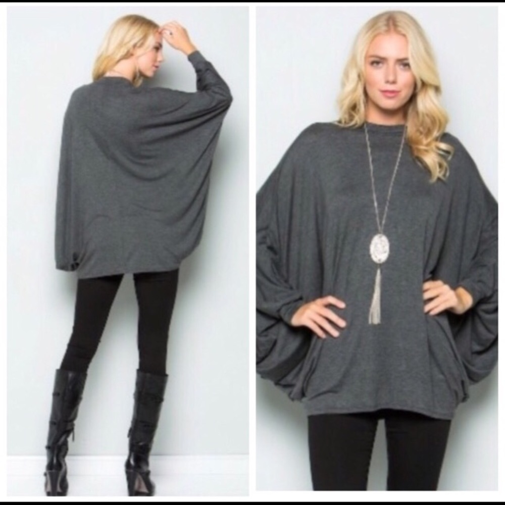 Charcoal Gray Pancho Style Tunic Top